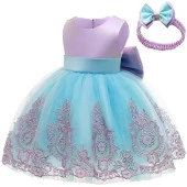 Cbtxglobal Kız Bebek Straplez Fiyonklu Prenses Abiye Elbise + Saç Bandı (534303064) - 4