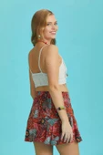 Kırmızı Çiçekli Volanlı Mini Şort Etek - 5