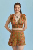 Turuncu Desenli Volanlı Mini Şort Etek - 4
