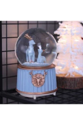 BY-LAMP Mavi Yılbaşı Geyikleri Işıklı ve Müzikli Kar Küresi - 2