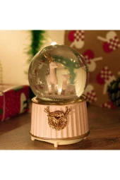 BY-LAMP Pembe Yılbaşı Geyikleri Işıklı ve Müzikli Kar Küresi - 4