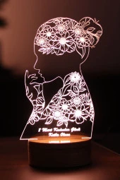 BY-LAMP Kadınlar Günü Led Masa Lambası Ahşap Taban 7 Farklı Işık Renkli Hediye Dekoratif Aydınlatma thumbnail 1