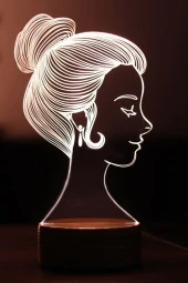 BY-LAMP Anneler Günü Hediyesi. Kadınlar Günü Hediyesi. Kadın Figürlü Led Masa Lambası - Ahşap Taban thumbnail 1