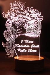 BY-LAMP Kadınlar Günü Led Gece Lambası Ahşap Taban 7 Farklı Işık Renkli Hediye Dekoratif Aydınlatma thumbnail 1
