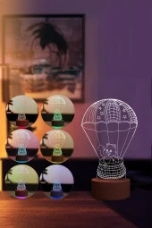 BY-LAMP Paraşütçü Ayı Figürlü Dekoratif Hediye Led Masa Lambası | 7 Işık Rengi | Ahşap Taban thumbnail 2