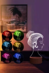 BY-LAMP Anneler Günü Hediyesi. Kadınlar Günü Hediyesi. Kadın Figürlü Led Masa Lambası - Ahşap Taban thumbnail 2