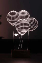 BY-LAMP Balon Figürlü Dekoratif Hediye Led Masa Lambası | 7 Işık Rengi | Ahşap Taban thumbnail 1