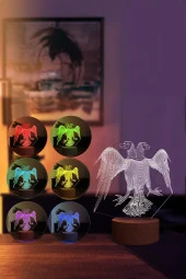 BY-LAMP Çift Başlı Kartal Figürlü Dekoratif Hediye Led Masa Lambası | 7 Işık Rengi | Ahşap Taban thumbnail 2