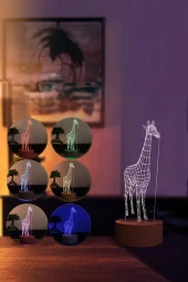 BY-LAMP Zürafa Figürlü Dekoratif Hediye Led Masa Lambası | 7 Işık Rengi | Ahşap Taban thumbnail 2