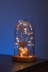 BY-LAMP Işıklı Fanus Ayı Ve Çiçek Figürlü Lamba Çocuk Odası Hediyesi Gece Lambası Ahşap Taban thumbnail 3