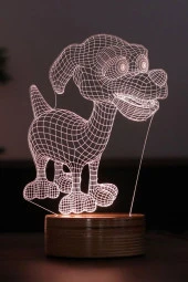 BY-LAMP Şirin Minik Köpek Figürlü Dekoratif Hediye Led Masa Lambası | 7 Işık Rengi | Ahşap Taban thumbnail 1