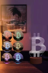 BY-LAMP Bitcoin Figürlü Dekoratif Hediye Led Masa Lambası | 7 Işık Rengi | Ahşap Taban thumbnail 2