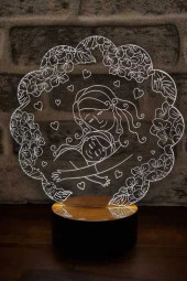 BY-LAMP Anneler Günü Hediyesi. Anne-kız Ve Kalp Figürlü Led Masa Lambası - Ahşap Taban - 1