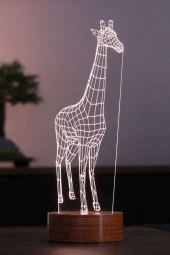 BY-LAMP Zürafa Figürlü Dekoratif Hediye Led Masa Lambası | 7 Işık Rengi | Ahşap Taban thumbnail 1