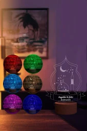 BY-LAMP Hoşgeldin Ya Şehr-i Ramazan Figürlü Dekoratif Hediye Led Masa Lambası | 7 Işık Rengi | Ahşap Taban thumbnail 2