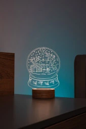 BY-LAMP Kış Masalı Karlı Ev Figürlü Dekoratif Hediye Led Masa Lambası | 7 Işık Rengi | Ahşap Taban thumbnail 1