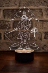BY-LAMP Yüzüklerin Efendisi Aragorn Figürlü Dekoratif Hediye Led Masa Lambası | 7 Işık Rengi | Ahşap Taban - 1