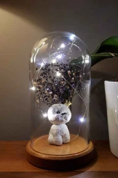 BY-LAMP Işıklı Led Lamba Sevimli Köpek Figürlü Hediye Gece Lambası Ahşap Taban thumbnail 2