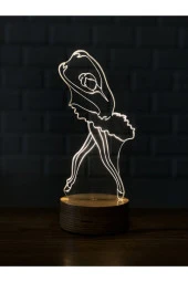 BY-LAMP Balerin Figürlü Dekoratif Hediye Led Masa Lambası | 7 Işık Rengi | Ahşap Taban thumbnail 2