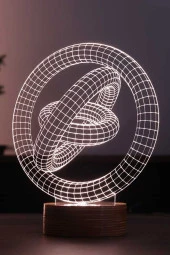 BY-LAMP Satürn Yüzükler Figürlü Dekoratif Hediye Led Masa Lambası | 7 Işık Rengi | Ahşap Taban thumbnail 1