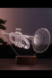 BY-LAMP Trompet Figürlü Dekoratif Hediye Led Masa Lambası | 7 Işık Rengi | Ahşap Taban thumbnail 1