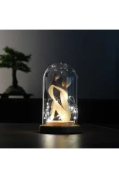 BY-LAMP Led Işıklı Fanus Anneler Günü Hediyesi Gece Lambası Ahşap Taban - 3