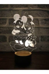 BY-LAMP Mickey Ve Minnie Mouse Figürlü Dekoratif Hediye Led Masa Lambası | 7 Işık Rengi | Ahşap Taban thumbnail 1