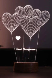 BY-LAMP Sevgiliye Kalp Seni Seviyorum Led Masa Lambası - Ahşap Tabanlı 7 Renkli Işık Gece Lambası Hediyesi thumbnail 1