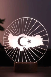 BY-LAMP Türkiye Haritası Figürlü Dekoratif Hediye Led Masa Lambası | 7 Işık Rengi | Ahşap Taban thumbnail 1