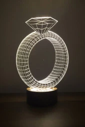 BY-LAMP Yüzük Figürlü Dekoratif Hediye Led Masa Lambası | 7 Işık Rengi | Ahşap Taban - 1