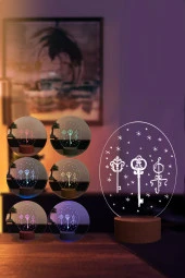 BY-LAMP Anahtar Figürlü Dekoratif Hediye Led Masa Lambası | 7 Işık Rengi | Ahşap Taban - 2