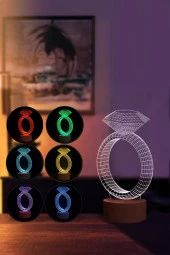 BY-LAMP Yüzük Figürlü Dekoratif Hediye Led Masa Lambası | 7 Işık Rengi | Ahşap Taban - 2