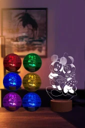 BY-LAMP Mickey Ve Minnie Mouse Figürlü Dekoratif Hediye Led Masa Lambası | 7 Işık Rengi | Ahşap Taban thumbnail 2