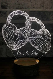 BY-LAMP Kalp Anahtarı Led Masa Lambası Ahşap Taban 7 Farklı Işık Renkli Hediye Dekoratif Aydınlatma thumbnail 1