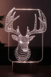 BY-LAMP Geyik Çerçeve Led Masa Lambası Ahşap Taban 7 Farklı Işık Renkli Gece Lambası Dekoratif Aydınlatma thumbnail 1