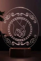 BY-LAMP El Ele Figürlü Dekoratif Hediye Led Masa Lambası | 7 Işık Rengi | Ahşap Taban thumbnail 1