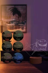 BY-LAMP Köpek Balığı Figürlü Led Masa Lambası | 7 Işık Rengi | Ahşap Taban thumbnail 2