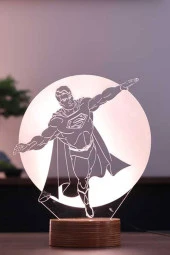 BY-LAMP Superman Figürlü Dekoratif Hediye Led Masa Lambası | 7 Işık Rengi | Ahşap Taban - 1