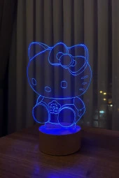 BY-LAMP Hello Kitty Figürlü Dekoratif Hediye Led Masa Lambası | 7 Işık Rengi | Ahşap Taban - 4