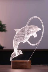 BY-LAMP Yunus Balığı Figürlü Dekoratif Hediye Led Masa Lambası | 7 Işık Rengi | Ahşap Taban thumbnail 1