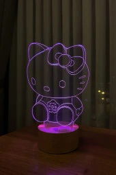 BY-LAMP Hello Kitty Figürlü Dekoratif Hediye Led Masa Lambası | 7 Işık Rengi | Ahşap Taban - 1
