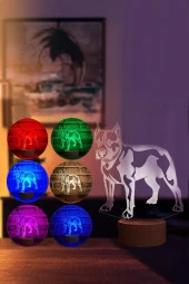 BY-LAMP Pitbull Figürlü Dekoratif Hediye Led Masa Lambası | 7 Işık Rengi | Ahşap Taban thumbnail 2