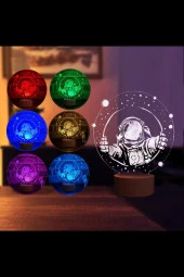 BY-LAMP Astronot Penceresi Ilizyon Lamba Ahşap Taban 7 Farklı Işık Renkli thumbnail 2