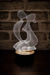 BY-LAMP Sevgililer Figürlü Dekoratif Hediye Led Masa Lambası | 7 Işık Rengi | Ahşap Taban thumbnail 1