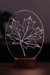 BY-LAMP Yaprak Figürlü Dekoratif Hediye Led Masa Lambası | 7 Işık Rengi | Ahşap Taban thumbnail 1