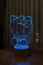 BY-LAMP Hello Kitty Figürlü Dekoratif Hediye Led Masa Lambası | 7 Işık Rengi | Ahşap Taban - 2
