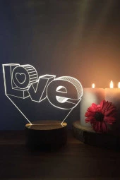 BY-LAMP Love Led Masa Lambası Ahşap Taban 7 Farklı Işık Renkli Gece Lambası Hediye Dekoratif Aydınlatma thumbnail 1