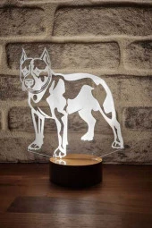 BY-LAMP Pitbull Figürlü Dekoratif Hediye Led Masa Lambası | 7 Işık Rengi | Ahşap Taban thumbnail 1