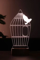 BY-LAMP Kuş Kafesi Masa Lambası Ahşap Taban 7 Farklı Işık Renkli Gece Lambası Hediye Dekoratif Aydınlatma - 1