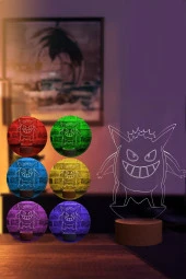 BY-LAMP Gengar Led Masa Lambası Ahşap Taban 7 Farklı Işık Renkli Gece Lambası Pokemon Dekoratif Aydınlatma thumbnail 2